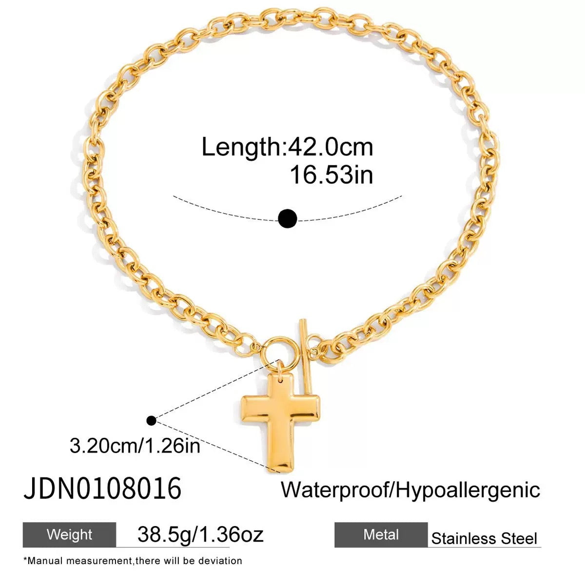 Cross Charm Chain Necklace — Gold