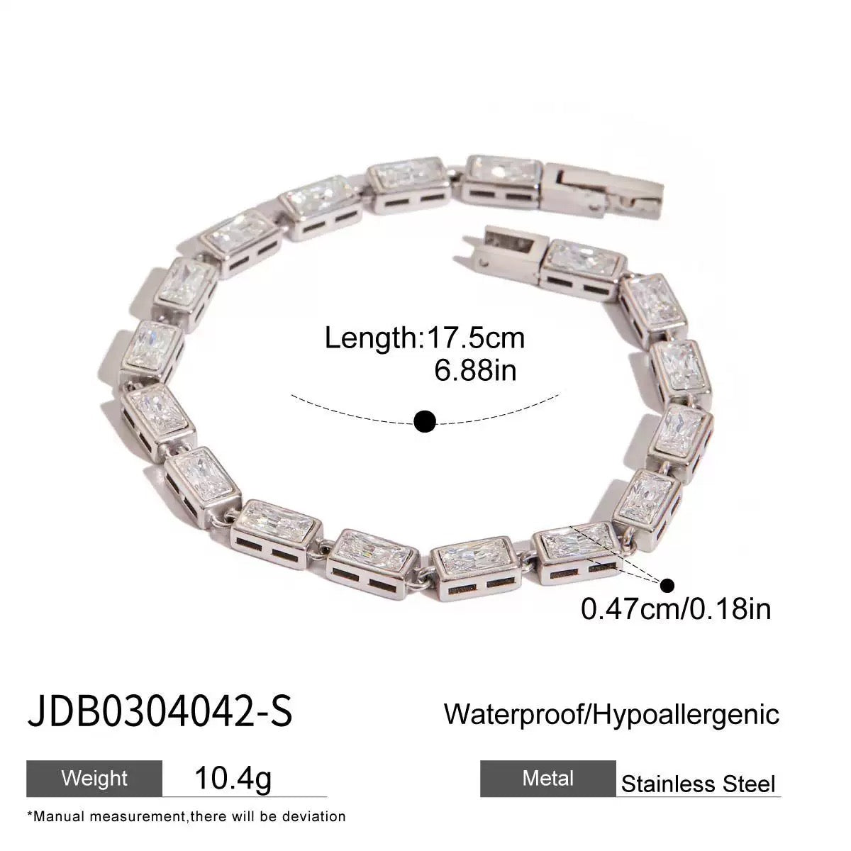 Rectangle Crystal Tennis Bracelet — Silver