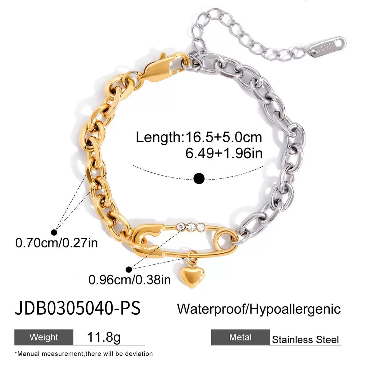 Dual-Tone Lock & Heart Bracelet — Gold + Silver
