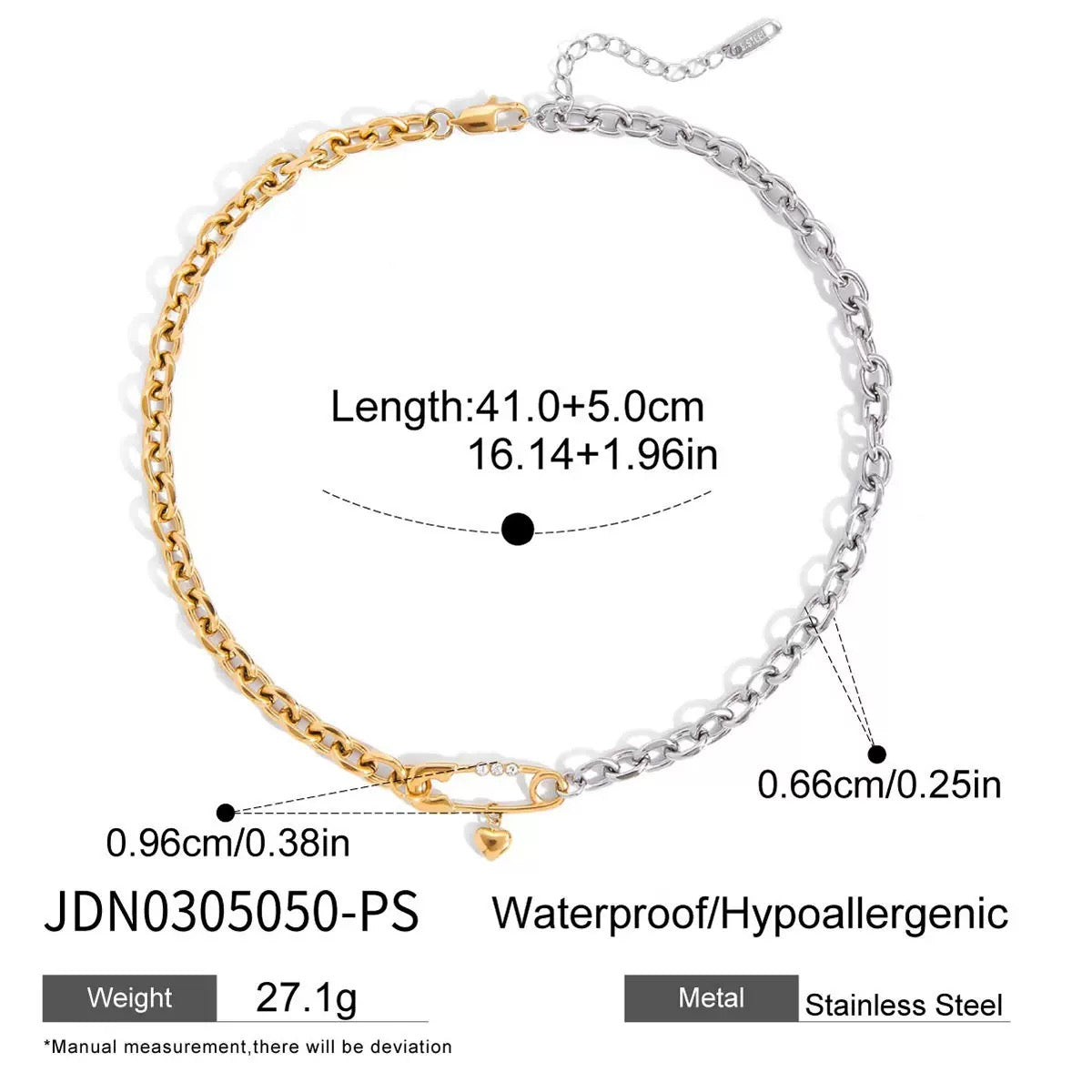 Two-Tone Safety Pin Necklace — Gold + Silve