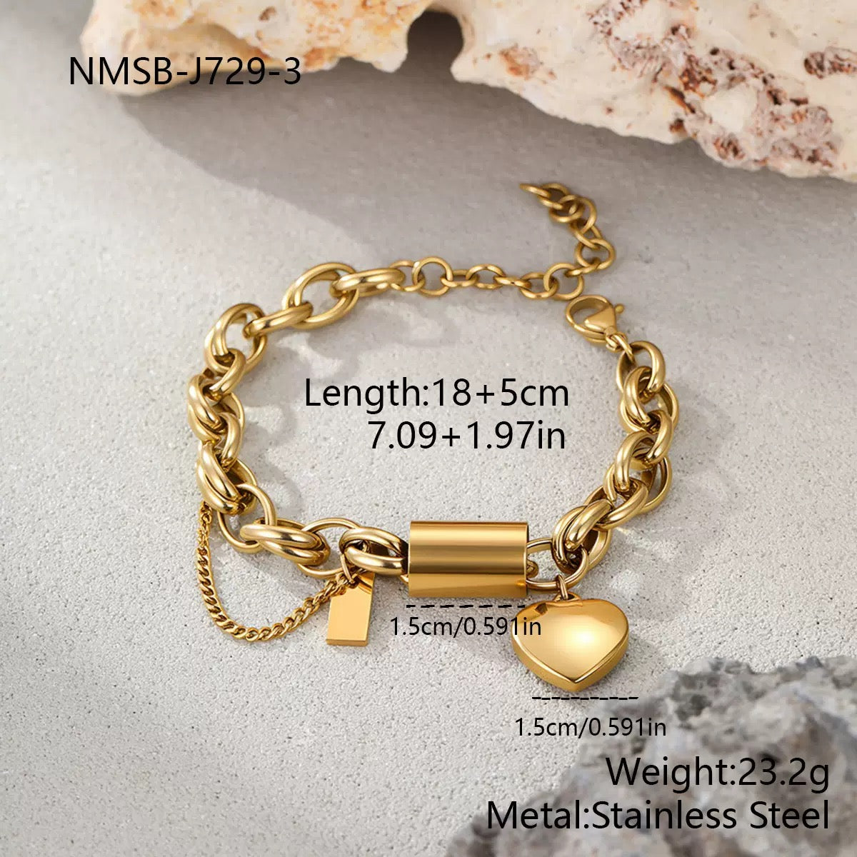 Chunky Heart Charm Bracelet — Gold