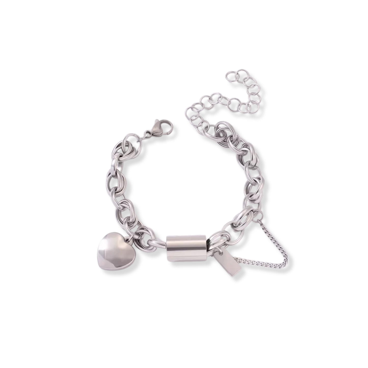 Chunky Heart Charm Bracelet — Silver