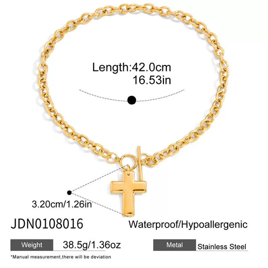 Cross Charm Chain Necklace — Gold