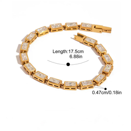 Rectangle Crystal Tennis Bracelet — Gold