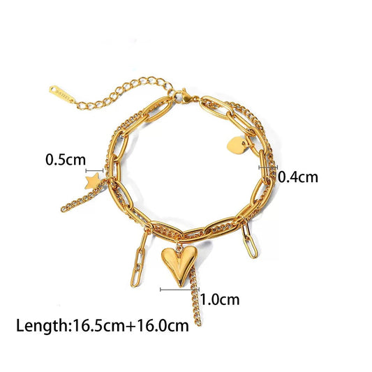 Heart & Crystal Bangle — Gold