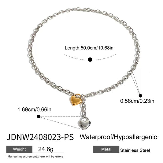 Dual Heart Chain Necklace — Silver + Gold