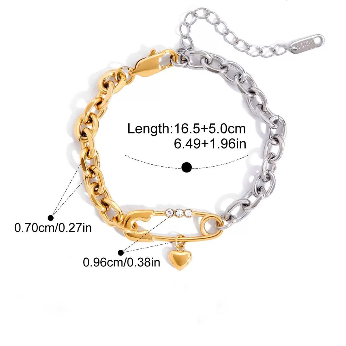 Dual-Tone Lock & Heart Bracelet — Gold + Silver