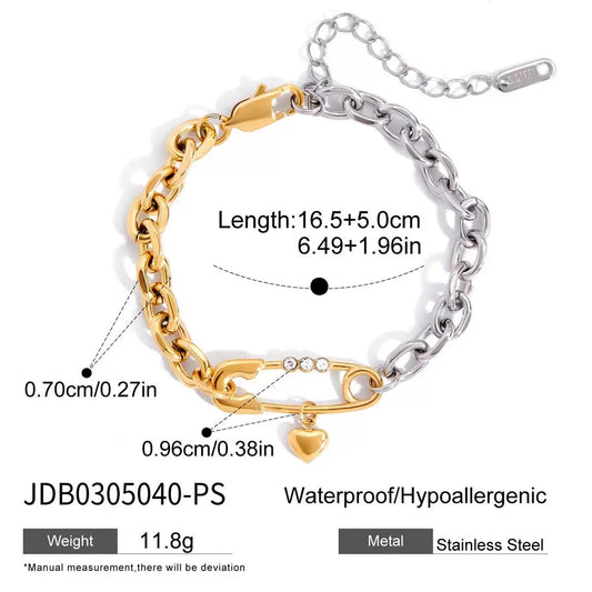 Dual-Tone Lock & Heart Bracelet — Gold + Silver