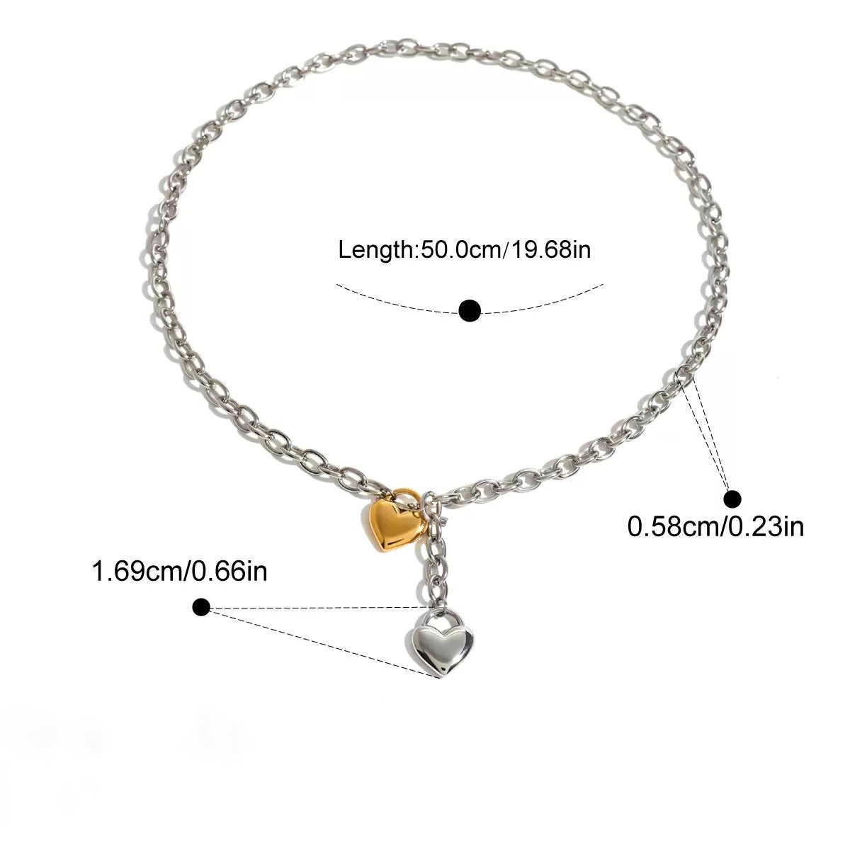 Dual Heart Chain Necklace — Silver + Gold