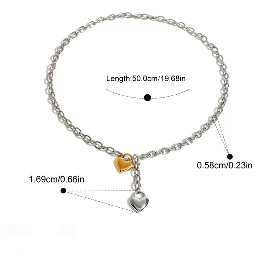 Dual Heart Chain Necklace — Silver + Gold