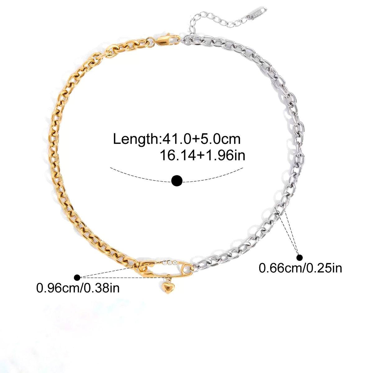 Two-Tone Safety Pin Necklace — Gold + Silve