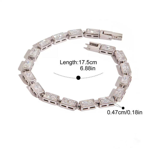 Rectangle Crystal Tennis Bracelet — Silver