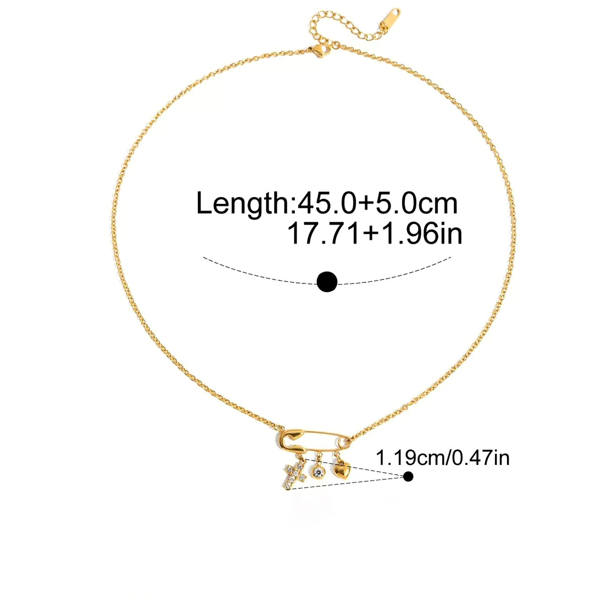 Safety Pin Pearl Charm Necklace — Gold