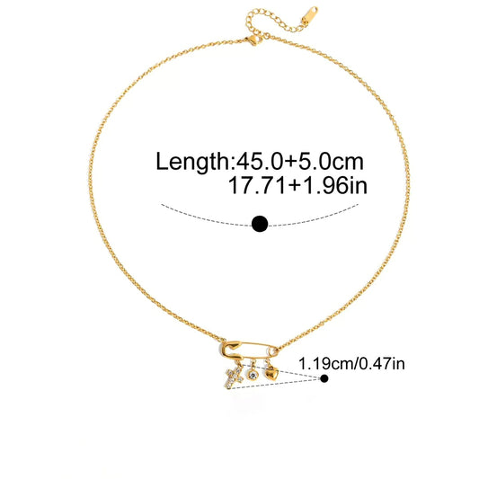 Safety Pin Pearl Charm Necklace — Gold