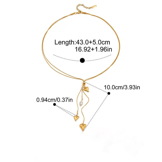 Double Heart Drop Necklace — Gold