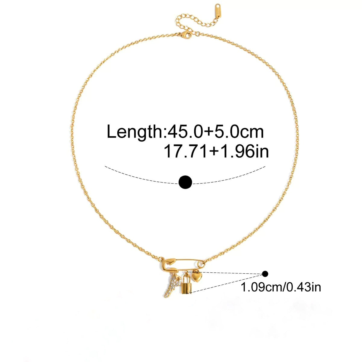 Safety Pin Charm Necklace — Gold