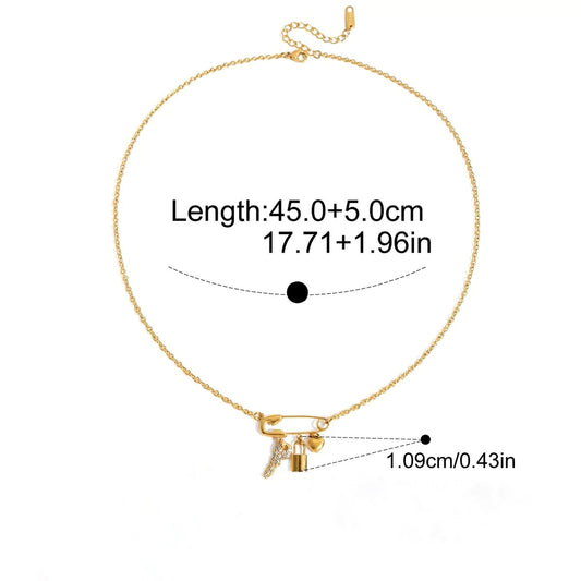 Safety Pin Charm Necklace — Gold