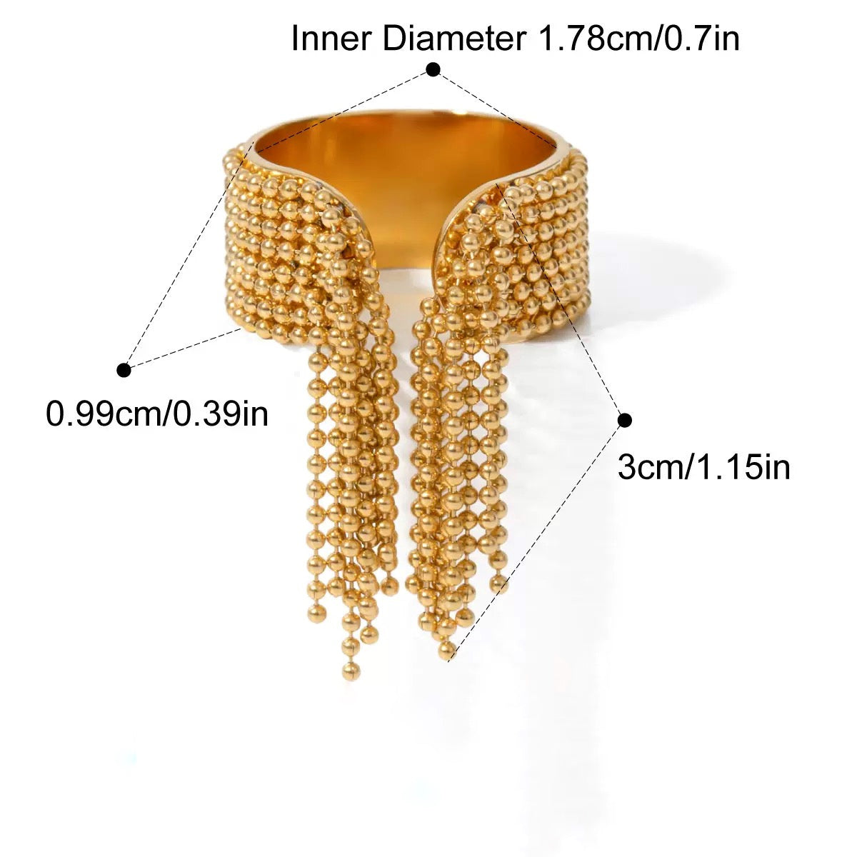 Golden Beaded Waterfall Ring