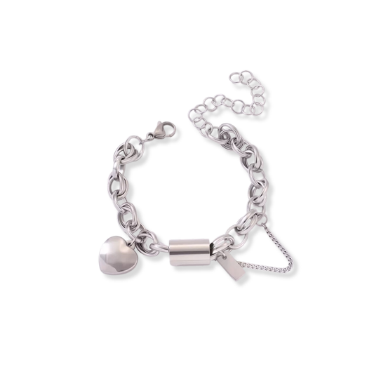 Chunky Heart Charm Bracelet — Silver